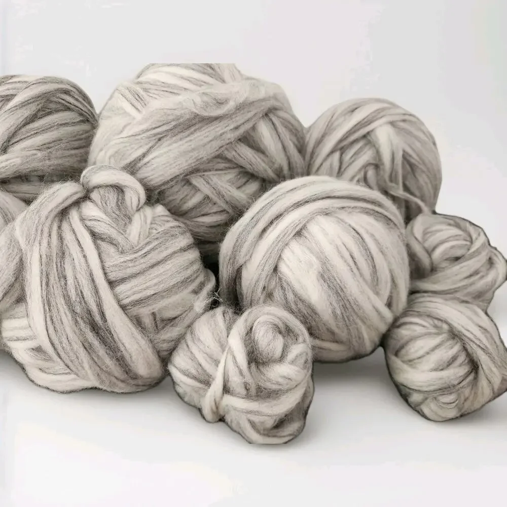 Huge Bulky Yarn Lot Gray Marled Chunky Roving Boho Knit Crochet ~2.9 LBS